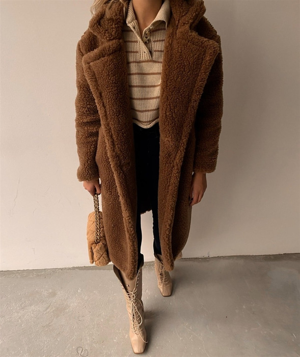 Oversize Cepli Kadın Kahverengi Teddy Kaban 21K000306