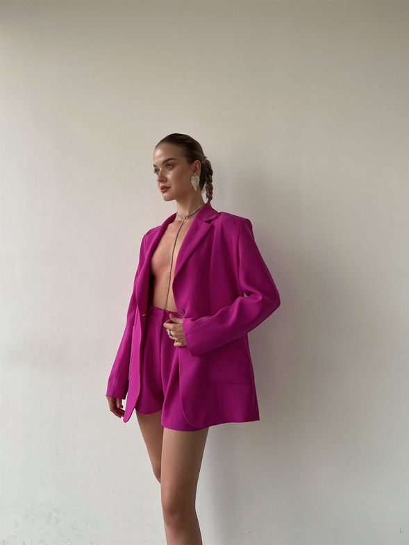 Tek Düğme Büyük Cepli Boyfriend Mirena Kadın Fuşya Ceket 22Y000370