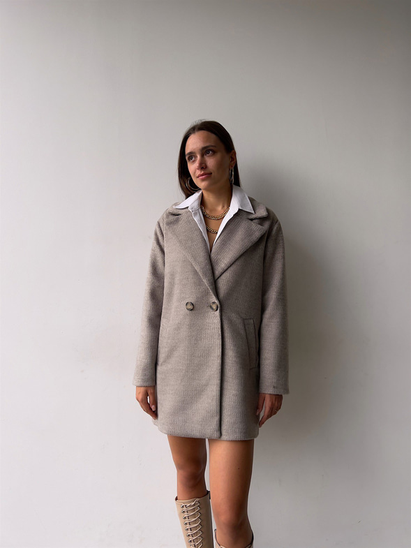 Tek Düğme Kapamalı Yanları Cepli Nerve Kadın Vizon Kaşe Kaban 23K000165