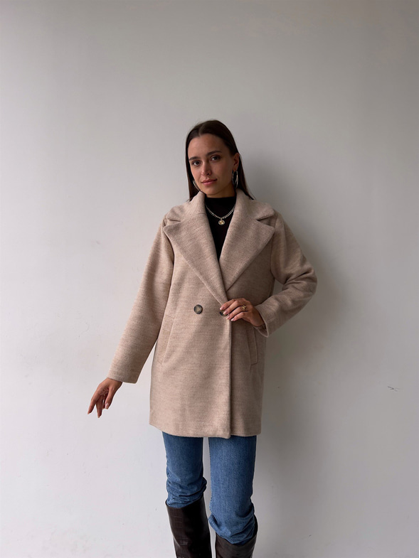 Tek Düğme Kapamalı Yanları Cepli Nerve Kadın Taş Kaşe Kaban 23K000165