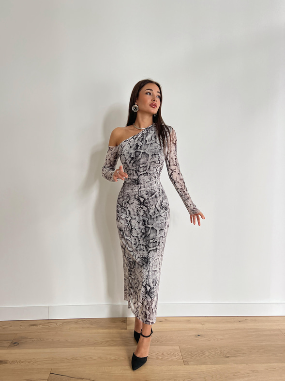 Tek Kol Beli Drape Detaylı Agosto Kadın Siyah Elbise 24k000123