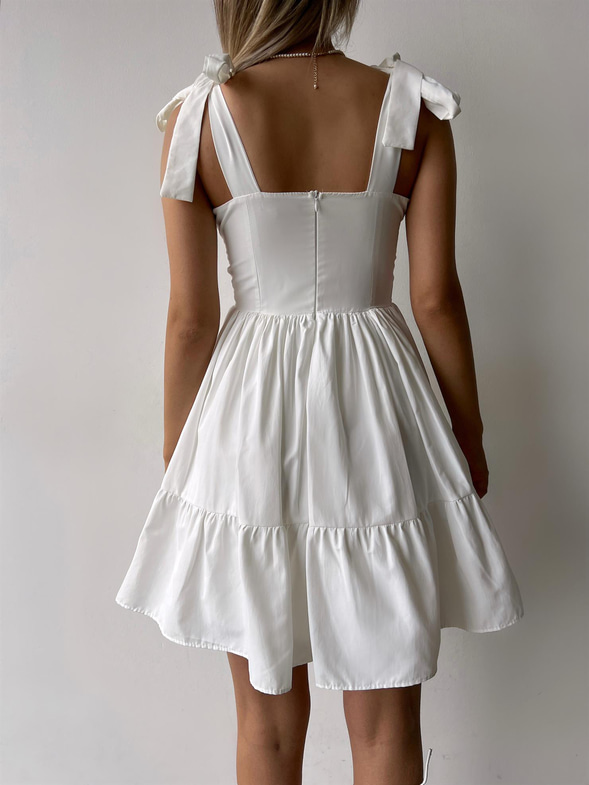 Bağlanabilir Kalın Askı Belden Oturtmalı Tiana Kadın Beyaz Mini Elbise 23Y000253