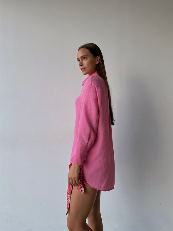 Uzun Kol Geniş Manşet Detaylı Ceria Kadın Pembe Boyfriend Gömlek 22Y000509