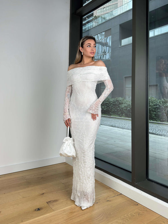 Madonna Yaka Uzun Kol Waynen Ekru Kadın Elbise 25Y046