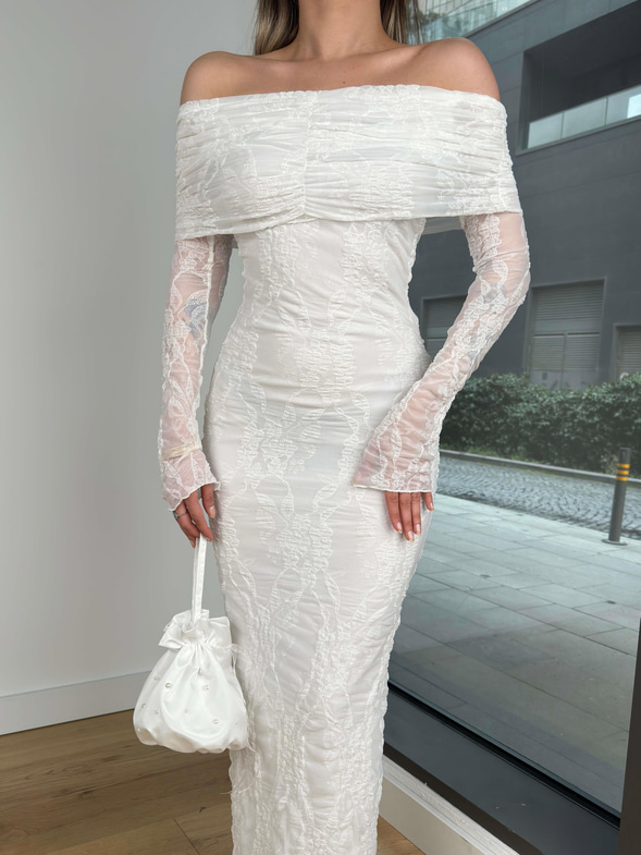 Madonna Yaka Uzun Kol Waynen Ekru Kadın Elbise 25Y046