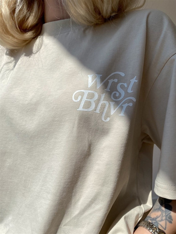 Wrst Bhvr Baskılı Oversize Kadın Bej Tişört 21Y000146