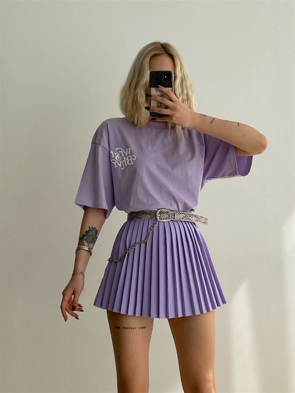 Wrst Bhvr Baskılı Oversize Kadın Lila Tişört 21Y000146