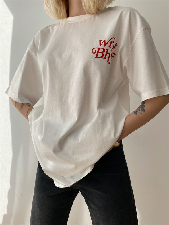 Wrst Bhvr Baskılı Oversize Kadın Beyaz Tişört 21Y000146