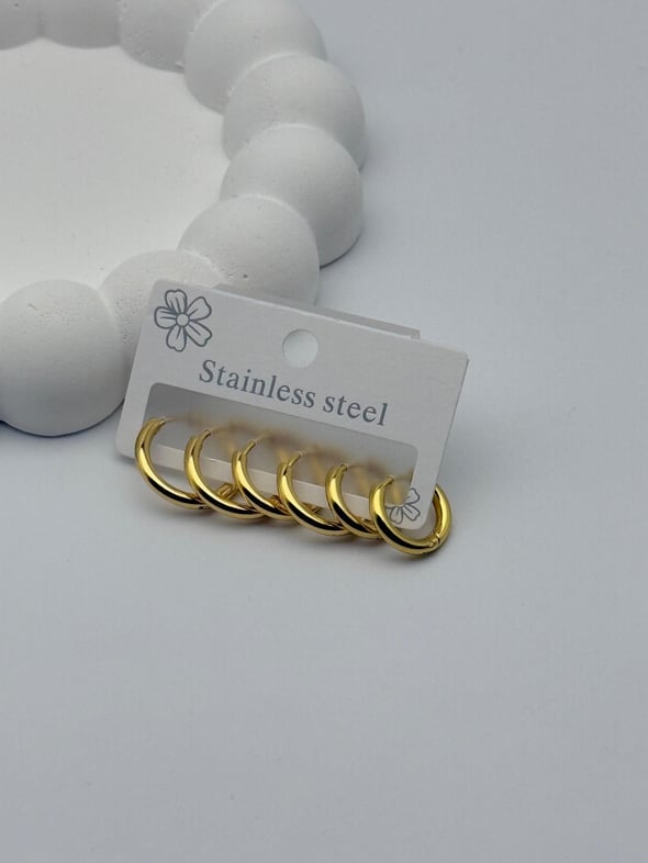 Çelik 6 Lı Kalın 3 Boy Set Halka Küpe