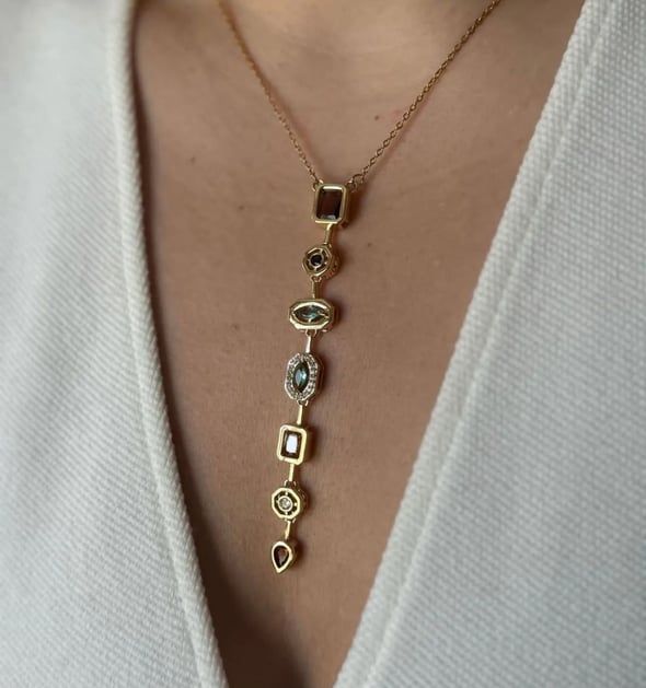 Taşlı Gold Y Kolye