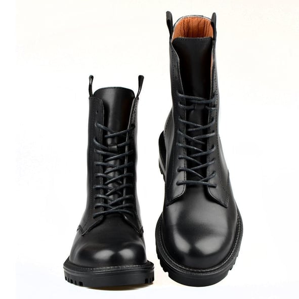 Women's Military Boots Lace Up Ankle Boots Black