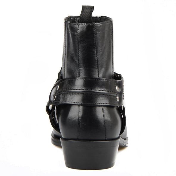 Black Leather Biker Boots Black