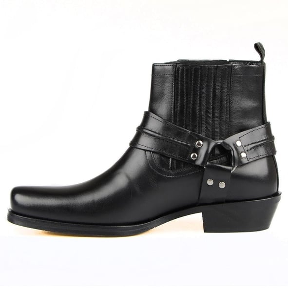 Black Leather Biker Boots Black