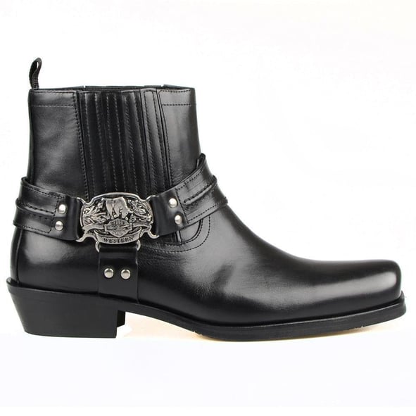 Black Leather Biker Boots Black
