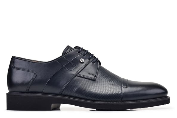 Lacivert Bağcıklı, Toka Detaylı Baskılı Derby Stil Erkek Ayakkabı