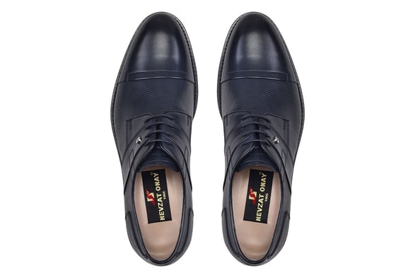 Lacivert Bağcıklı, Toka Detaylı Baskılı Derby Stil Erkek Ayakkabı