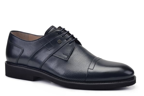 Lacivert Bağcıklı, Toka Detaylı Baskılı Derby Stil Erkek Ayakkabı