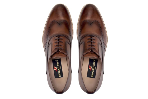 Cappucino Bağcıklı Oxford Stil brogue Model Erkek Ayakkabı