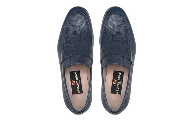 Lacivert Baskı Detaylı Kuşaklı  Penny Loafer Stil Erkek Ayakkabı