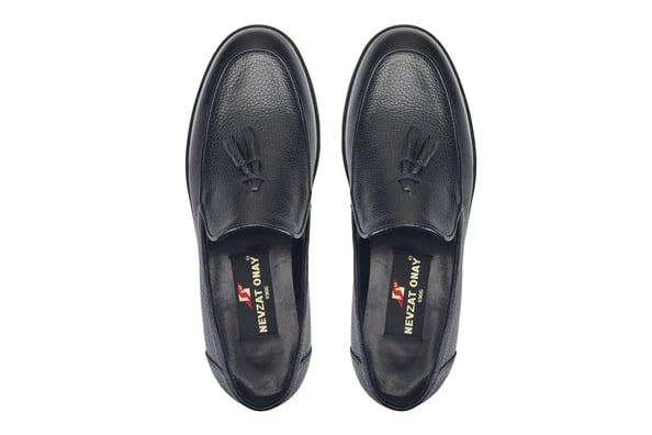 Siyah Bağcıksız Loafer Püskül Detaylı Erkek Ayakkabı