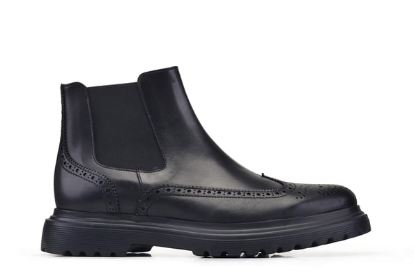 Siyah Bağcıksız Yanlardan Lastik Detaylı Fermuarlı Çift Yüz Erkek Bot