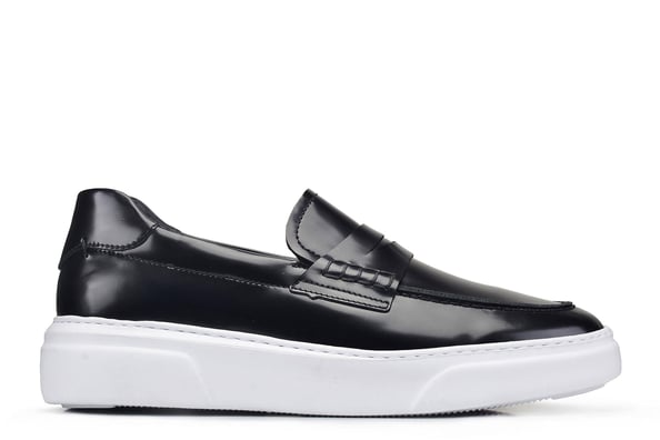 Açma Siyah Bağcıksız Kuşak Detaylı Beyaz Taban Erkek Sneaker Ayakkabı