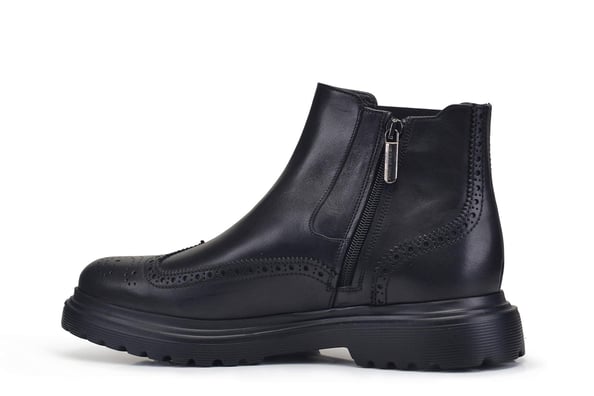 Siyah Bağcıksız Yanlardan Lastik Detaylı Fermuarlı Çift Yüz Erkek Bot