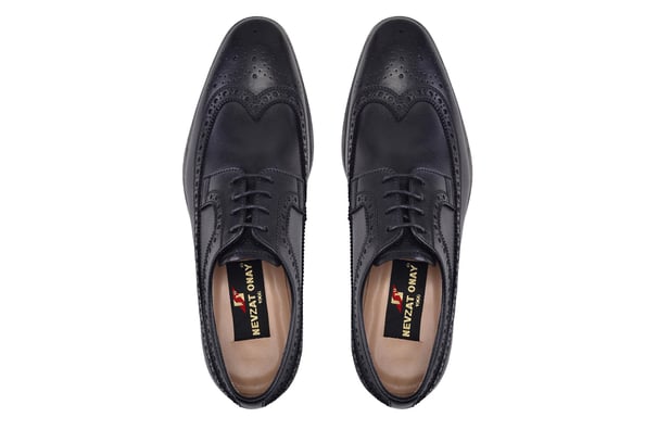 Siyah Bağcıklı Çift Yüz Baskı Detaylı Derby Stil Klasik Erkek Ayakkabı