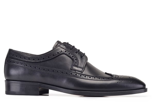 Hakiki Deri Siyah Klasik Bağcıklı Kösele Erkek Ayakkabı -8789-