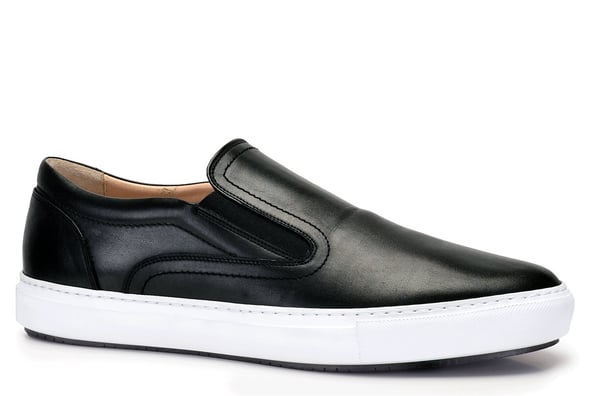 Siyah Bağcıksız İki Taraflı Lastik Detaylara Sahip Nefes Alabilen İç Tabanlı Erkek Sneaker Ayakkabı