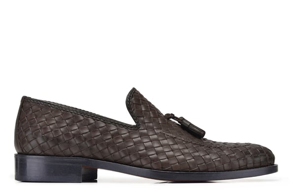 Kahverengi Klasik Loafer Kösele Örgü Ayakkabı -8823-