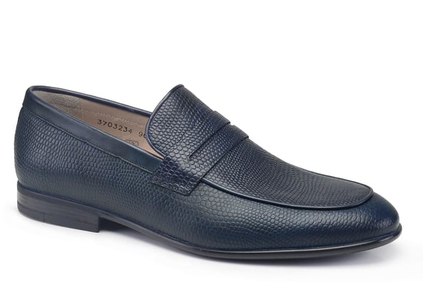 Lacivert Baskı Detaylı Kuşaklı  Penny Loafer Stil Erkek Ayakkabı