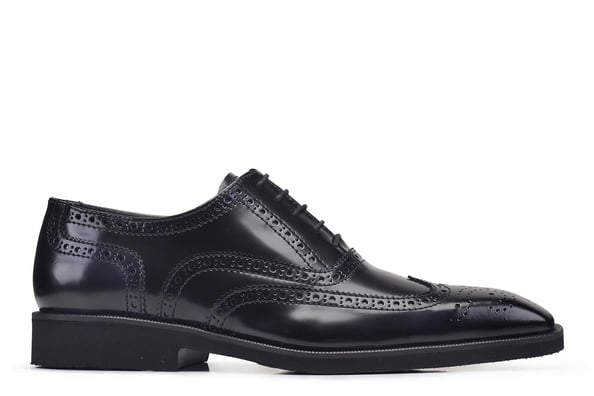 Açma Siyah Oxford Bağcıklı Wingtip Erkek Ayakkabı