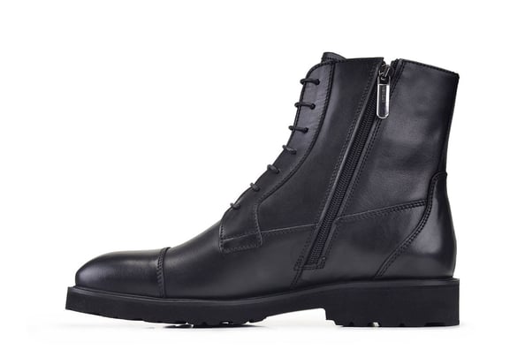 Siyah Bağcıklı Fermuar Detaylı Askeri Postal