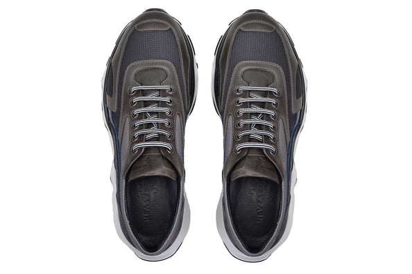 Gri Bağcıklı Mavi Renk Detaylı Yüksek Beyaz Taban Erkek Sneaker Ayakkabı