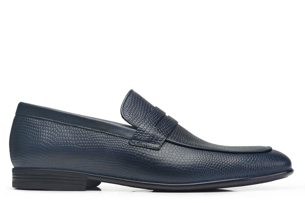 Lacivert Baskı Detaylı Kuşaklı  Penny Loafer Stil Erkek Ayakkabı