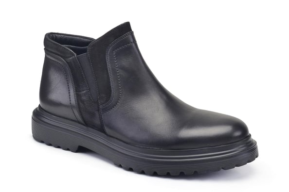 Siyah Fermuarlı Baskı Detaylı Yüksek Taban Erkek Bot