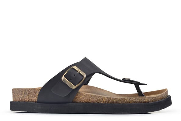 Siyah Klasik Gold Toka Detaylı Parmak Arası Erkek Terlik