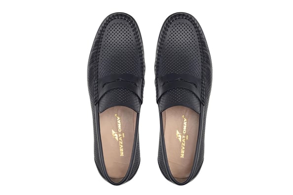 Siyah Baskı Detaylı Kuşaklı Sivri Burun Loafer Erkek Ayakkabı