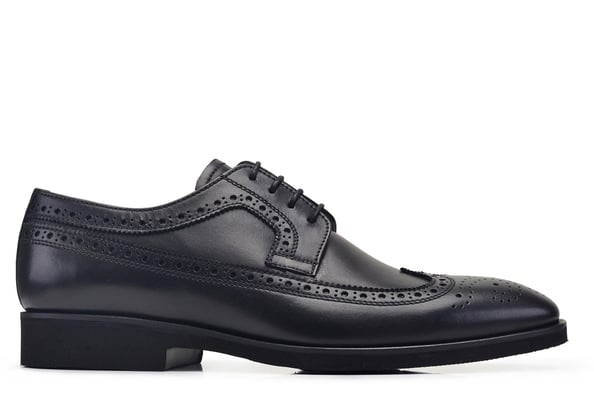 Siyah Bağcıklı Çift Yüz Baskı Detaylı Derby Stil Klasik Erkek Ayakkabı