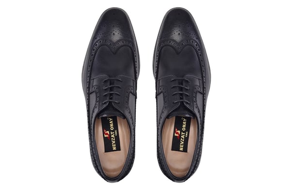 Hakiki Deri Siyah Klasik Bağcıklı Kösele Erkek Ayakkabı -8789-