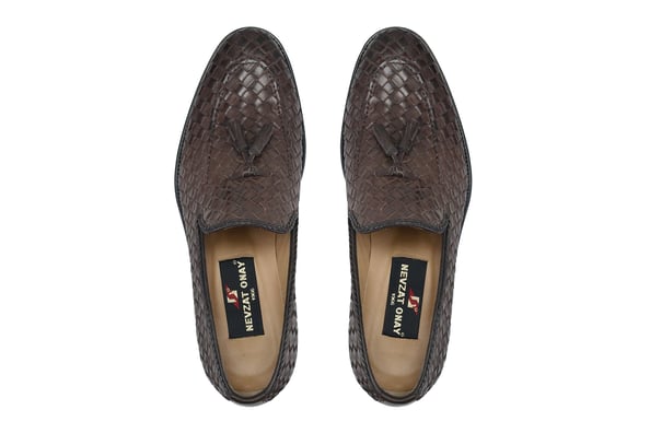 Kahverengi Klasik Loafer Kösele Örgü Ayakkabı -8823-