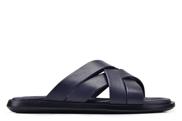 Lacivert Çapraz Şerit Detaylı Erkek Terlik