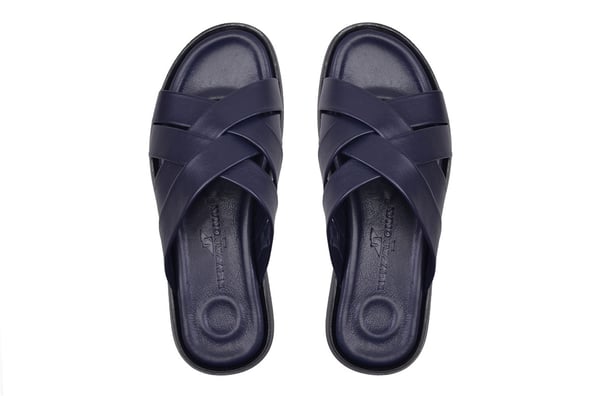 Lacivert Çapraz Şerit Detaylı Erkek Terlik