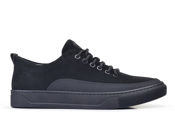 Siyah Antik Ve Süet Deri Birleşimi Bağcıklı Casual Sneaker Erkek Ayakkabı