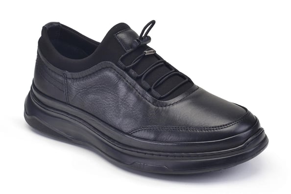 Siyah Lastik Bağcıklı Casual Stil Erkek Sneaker Ayakkabı