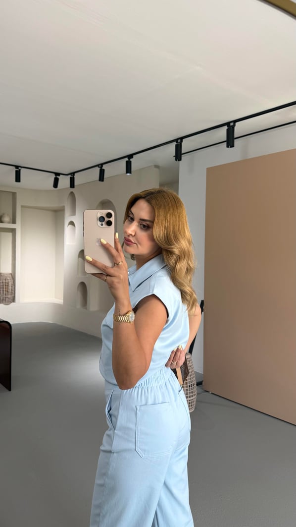  Bel Lastikli Likralı Bebe Mavi Pantolon