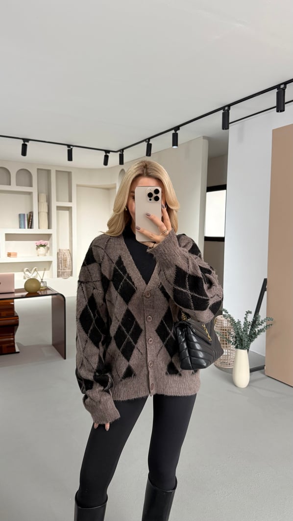 Baklava Desen Vizon Yumuşak Dokulu Hırka