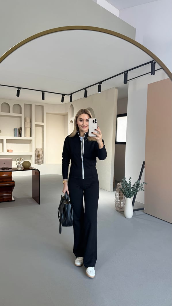 Biye Detay Şardonlu Siyah Takım