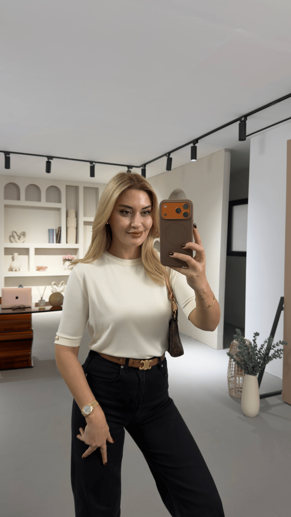 Kol Düğme Detay Ekru Triko